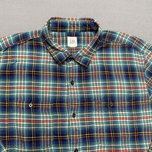 GAP Shirt Mens XL Multicolor Plaid Flannel Button Front Long‎ Sleeve Pockets